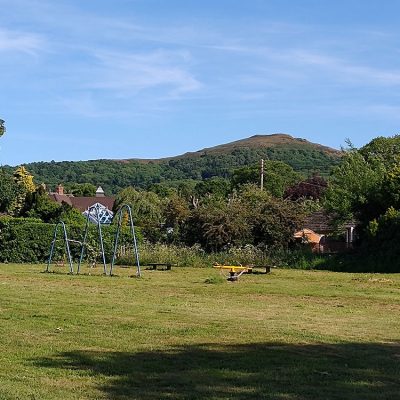 The Britsh Camp Hill as seen from across the village green
